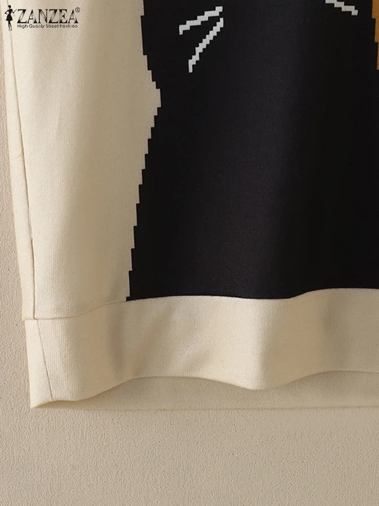 ZANZEA 2025 الخريف المرأة بلا أكمام لطيف تانك القمم خمر الكرتون المطبوعة سترات عطلة الخامس الرقبة محبوك وتتسابق بسيطة الستر