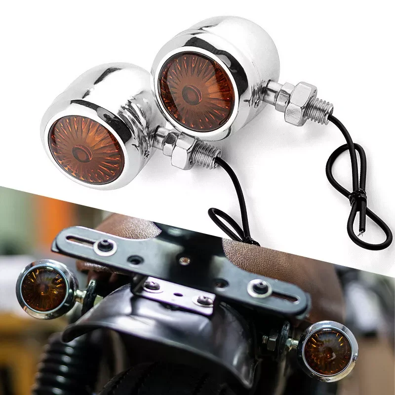 

2X Chrome Motorcycle Bullet Turn Signal Light Indicator Bulb Amber Blinker 10mm Fit For Honda,Suzuki, Kawasaki Yamaha