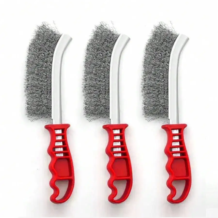 Stainless Steel Wire Brush, Steel Wire Brush With Handle, Copper-Plated Wire Brush, Rust Remover, Plastic Handle, Barbecue Iron
