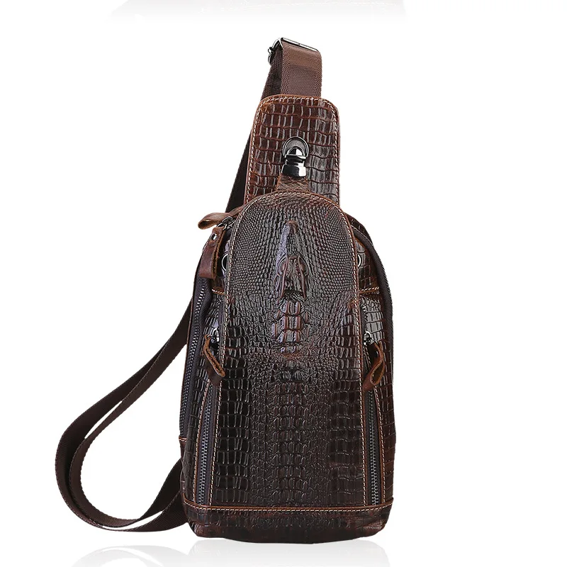 Manufacturer wholesale and direct delivery of men's bags: top-layer cowhide crocodile pattern chest bag, men's genuine oil leath