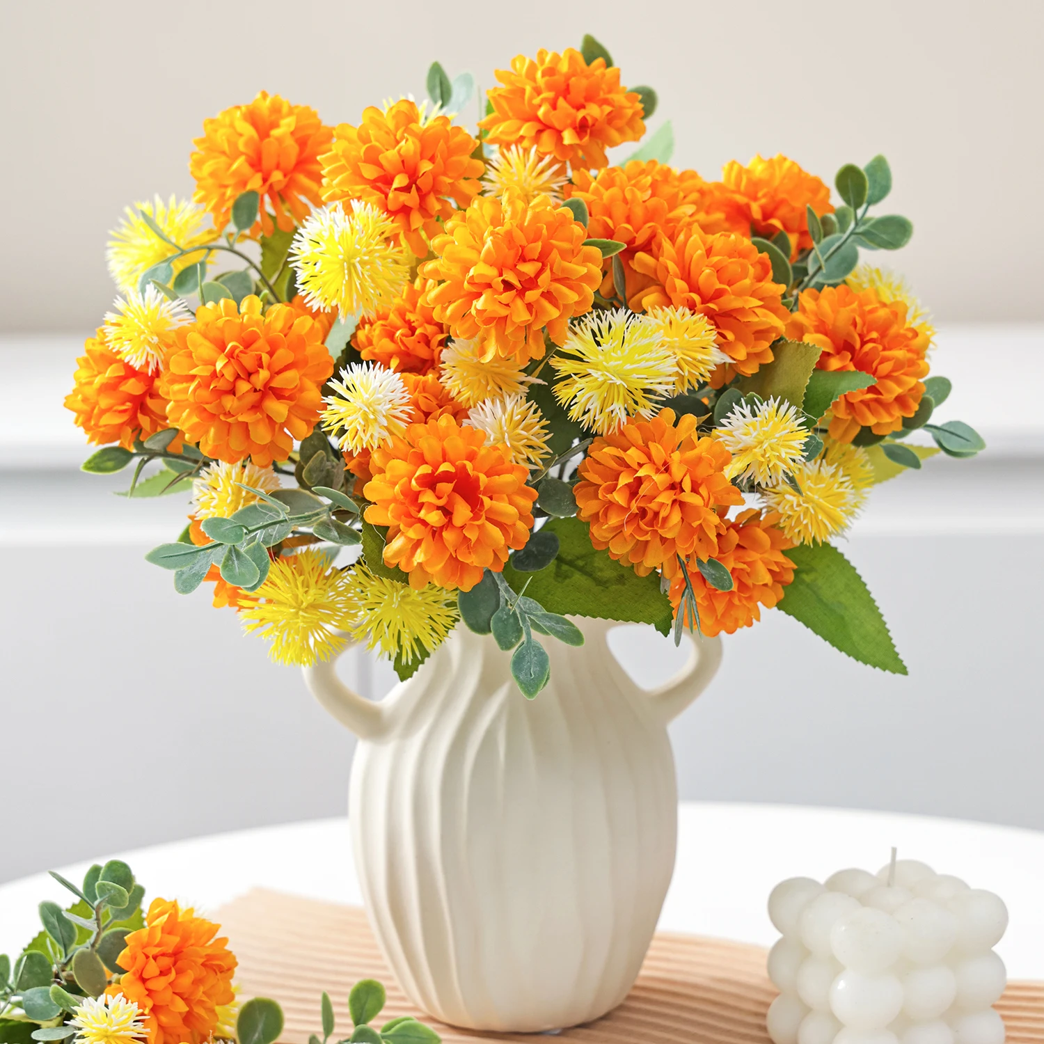 Seiden-Kunstblume Löwenzahnkugel Chrysantheme Festkranz Hochzeits-Brautstrauß Heim- und Gartendekoration DIY-Geschenk – Detail 2