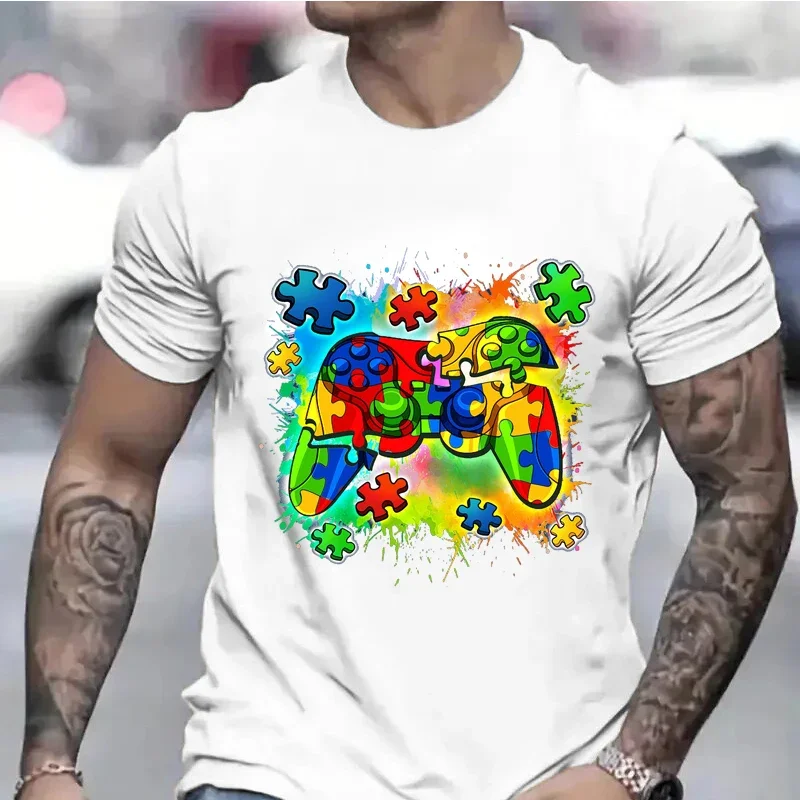 T-shirt per ragazzi con controller per videogiochi per la consapevolezza dell\'autismo Mese di consapevolezza dell\'autismo Magliette da uomo