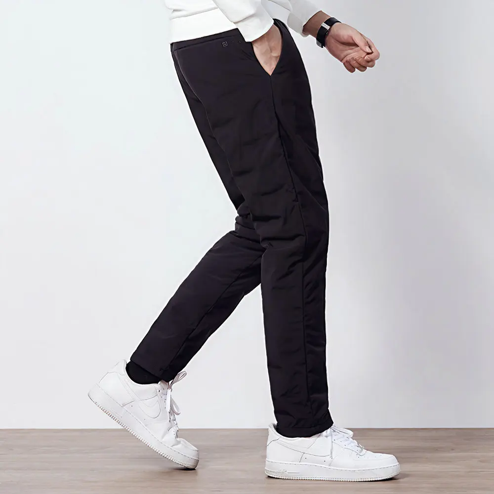 Winter Men Warm Cosy Down Puff Pants Black Lightweight Thermal Trousers Soft Comfort Menswear Elastic Waist Essential Underwear