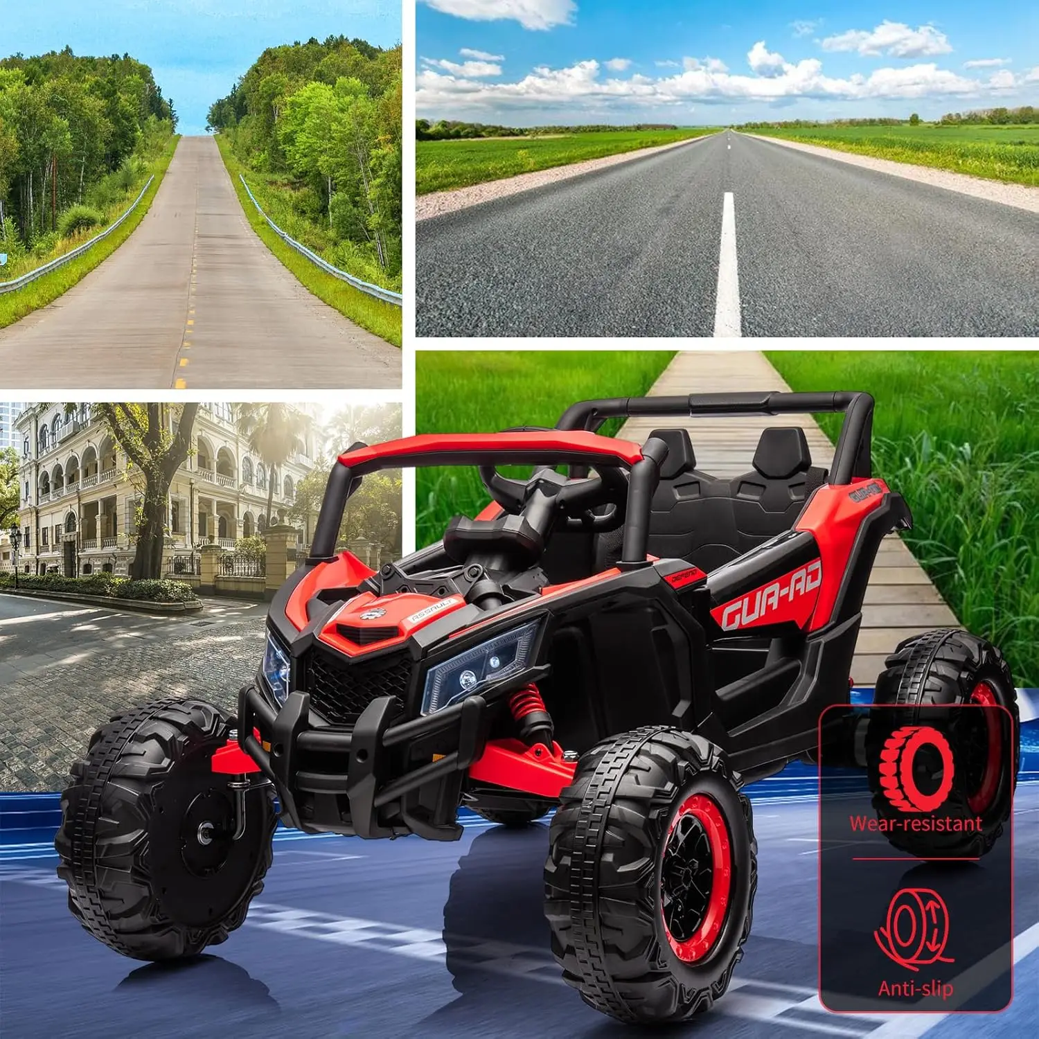 Giocattolo per auto UTV per bambini 24V con telecomando 2×200W Sospensione a molla per veicoli elettrici a motore e luci a LED Giocattolo fuoristrada
