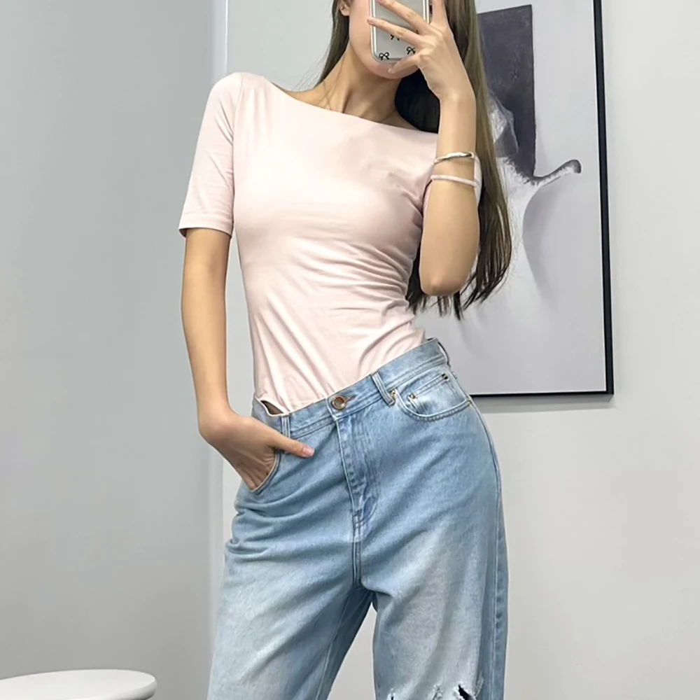 2024 Spring And Summer New Women's T-shirt Y2k Simple Fashion Commuter Hundred Round Neck Short Sleeve Cotton One-piece Top