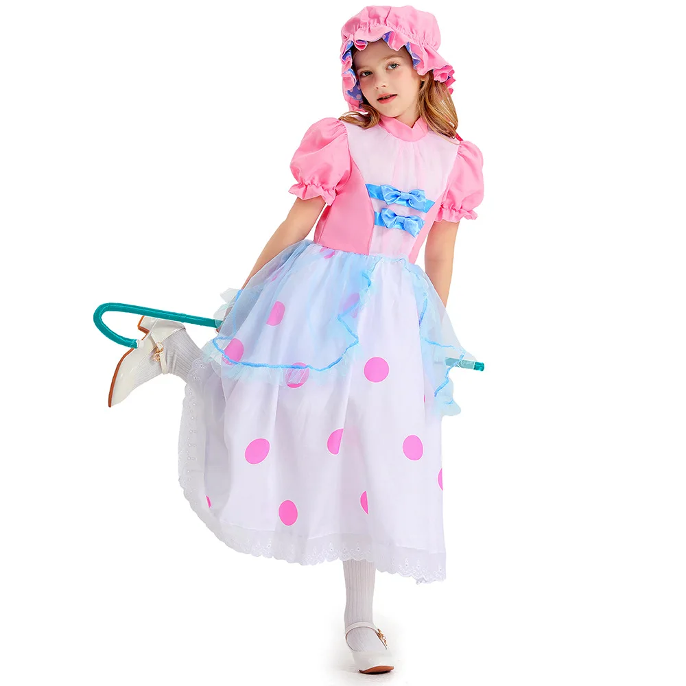 Halloween Children Anime Cartoon Pink Polka Dot Princess Cosplay Costumes Kids Girls Maid Lolita Performance Dress Up Outfit