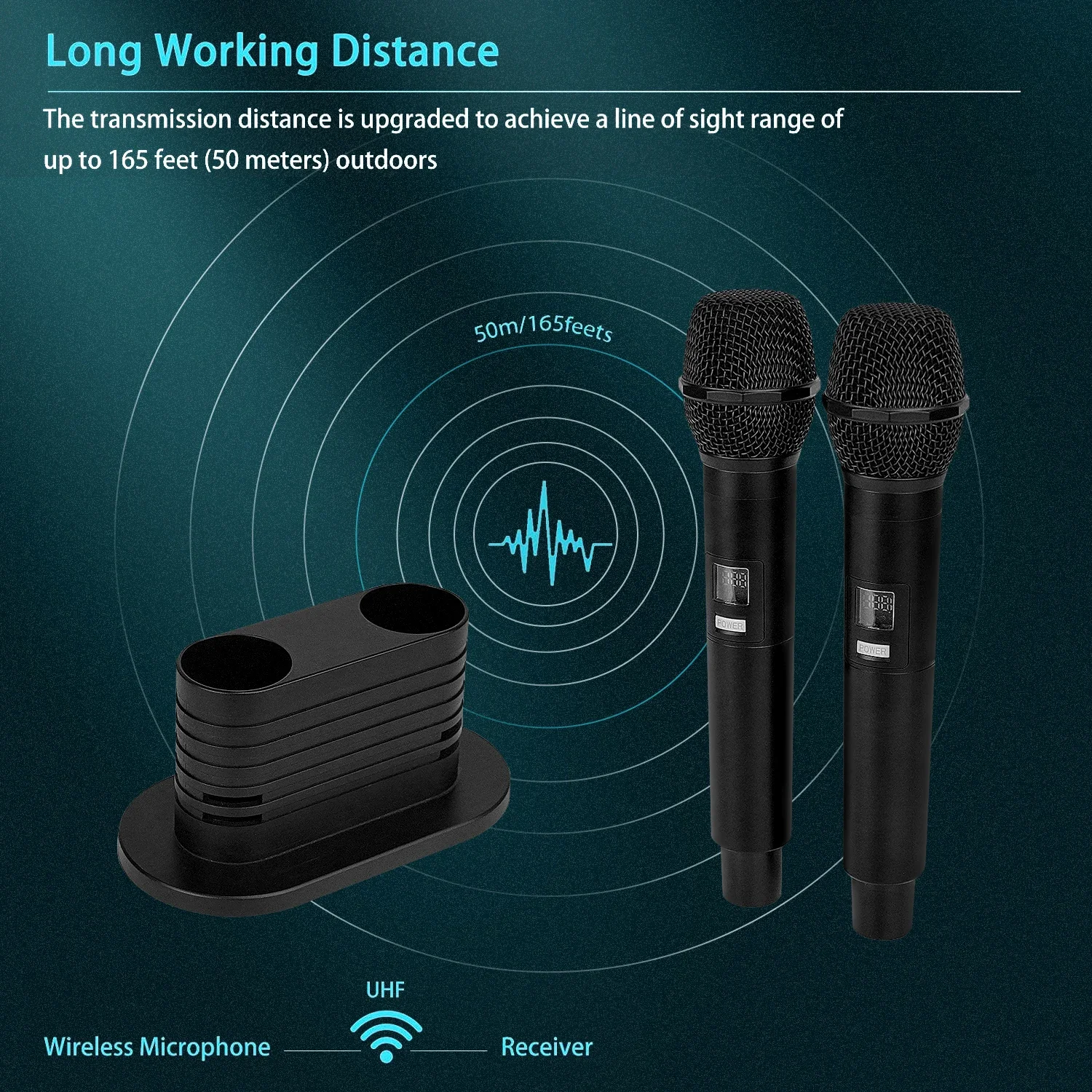 Professional Dual Metal Dynamic Handheld 20CH UHF Wireless Microphone, Portable Wireless Charging Base, 165ft Range for Karaoke