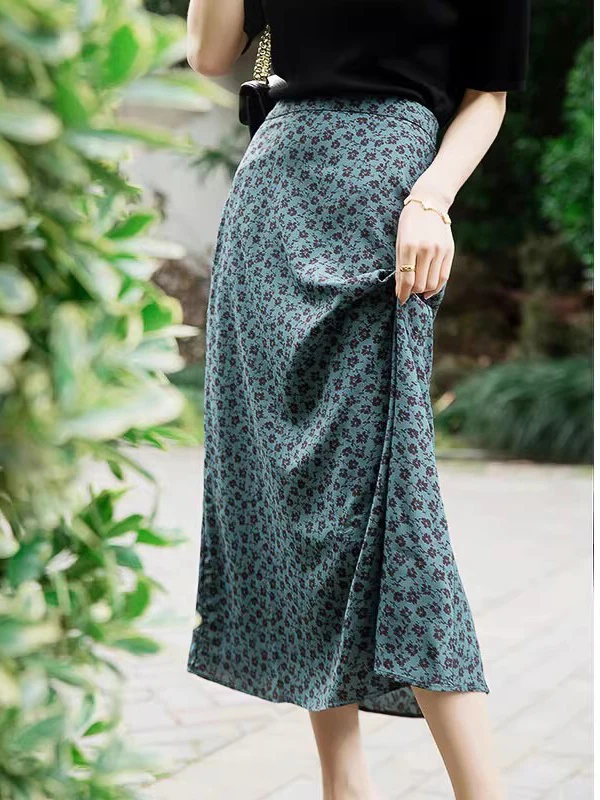 Fashionable High-Waisted A-Line Skirt Spring Women's Casual Loose Waist Design Retro Floral Print Commute Style Korean Version