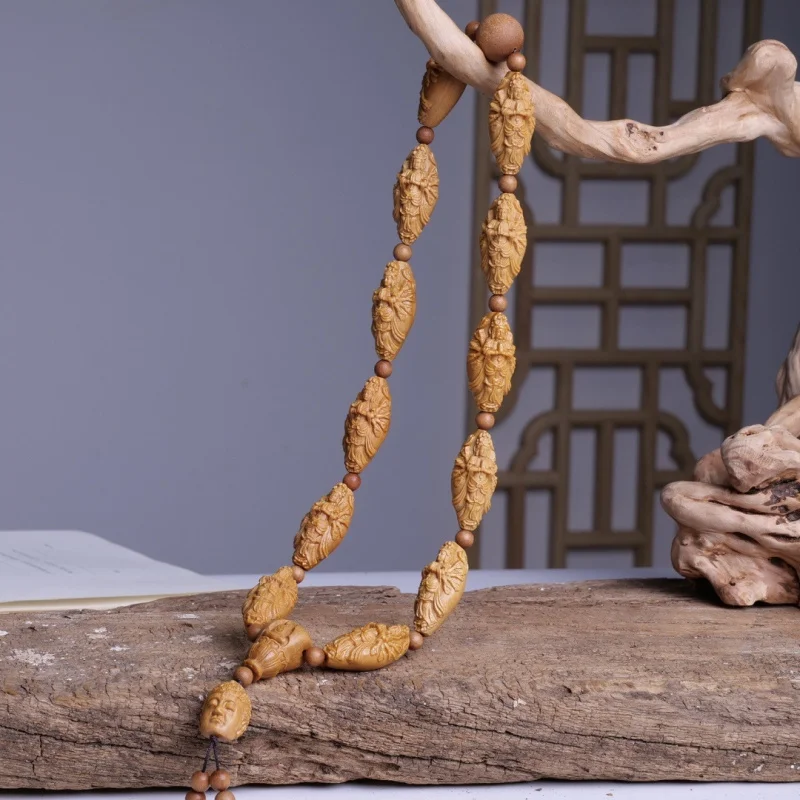 Barbie carving of the Thousand-Armed Avalokiteshvara, sandalwood -held neck , car pendant, solid wood hand