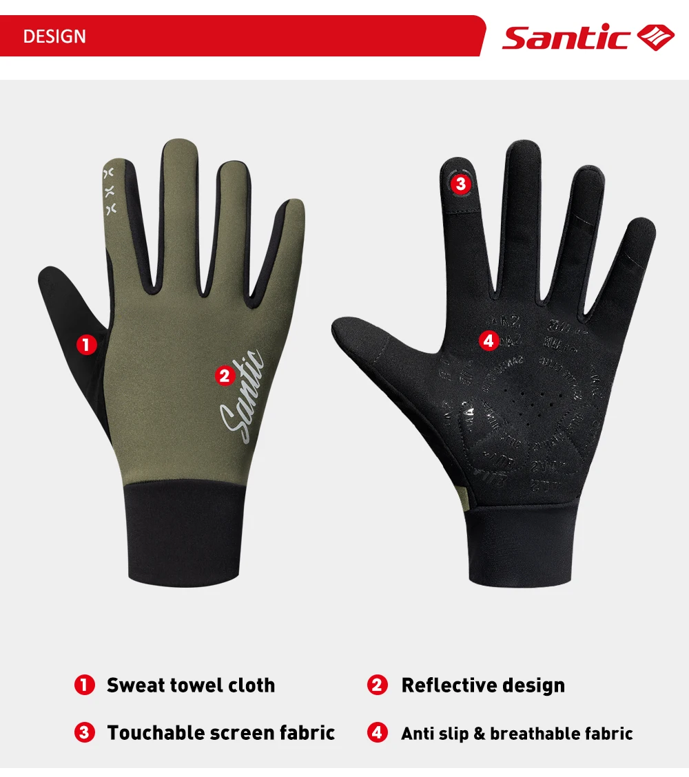 Santic Winter-Fahrradhandschuhe, universell, warm, winddicht, Touchscreen, Reiten, MTB, alle Finger, Rennräder, Sportausrüstung WZ24P206 – Detail 6