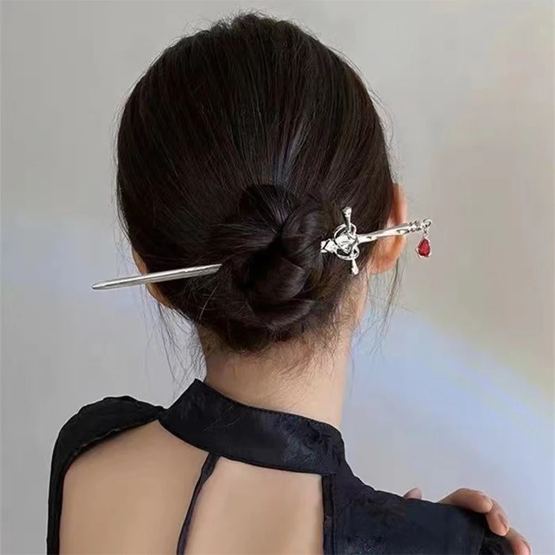 New Chinese Ancient style Sword Hairpin Retro Hanfu Headdress Girls Personalized Hair Sticks Female Low Bun Hair Clip