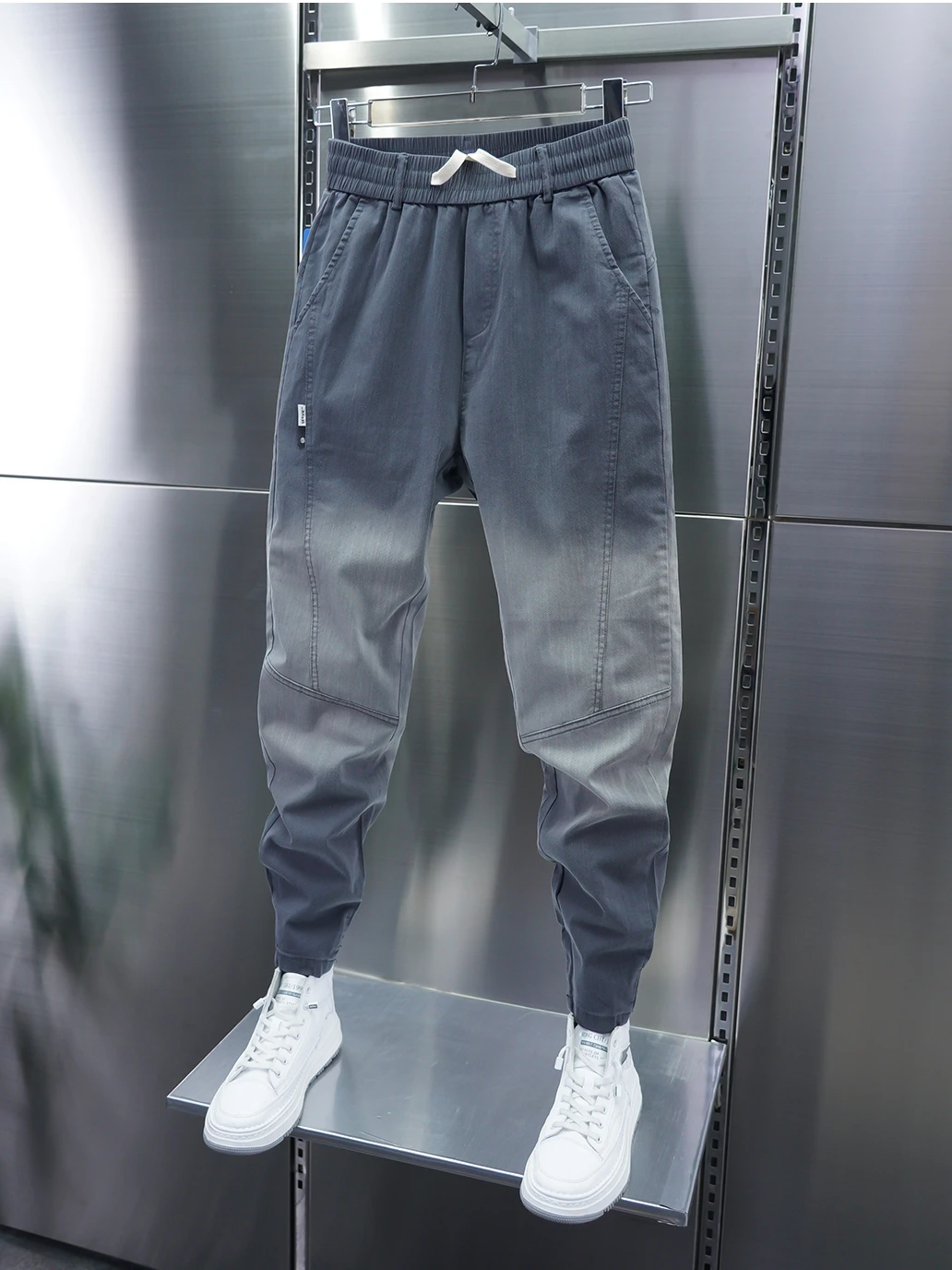 

Мужские джинсы на весну и осень, повседневные джинсы с эластичной резинкой на талии, облегающие брюки цвета adient Blo, повседневные брюки, износостойкие, не легко де...