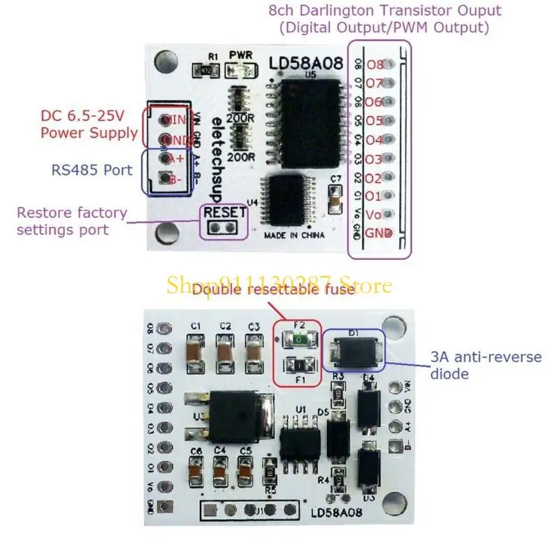 

J1HC 8-канальный RS485 Modbus RTU DO/PWM Выход Плата драйвера MOS Плата расширения светодиодов