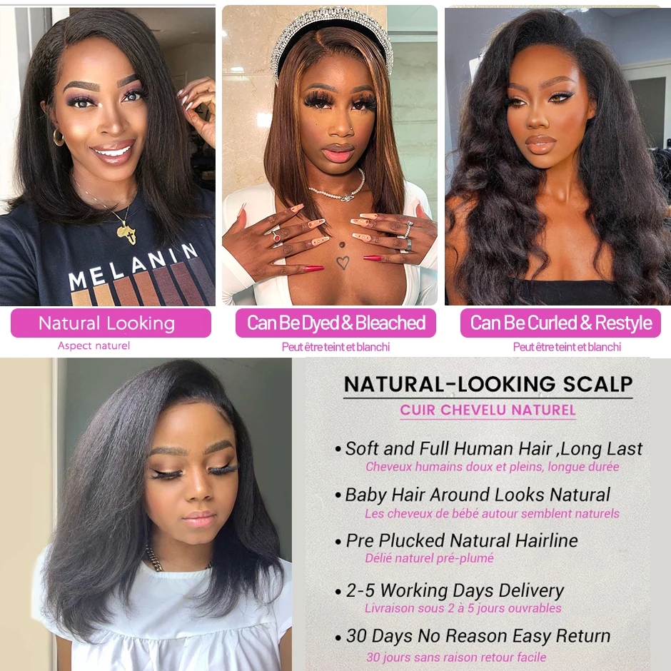 12A Transparent Glueless Kinky Straight Lace Front Wig PrePlucked Peruvian 13X4 Short Bob Yaki Straight Human Hair Wig For Woman