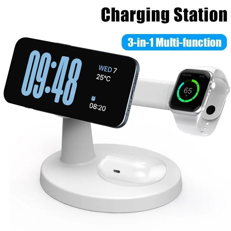 3 In 1 Magnetic Wireless Charger Stand For Magsafe iPhone 16 15 14 13 Pro Max Apple Watch 9 8 AirPods Pro Fast Charging Station