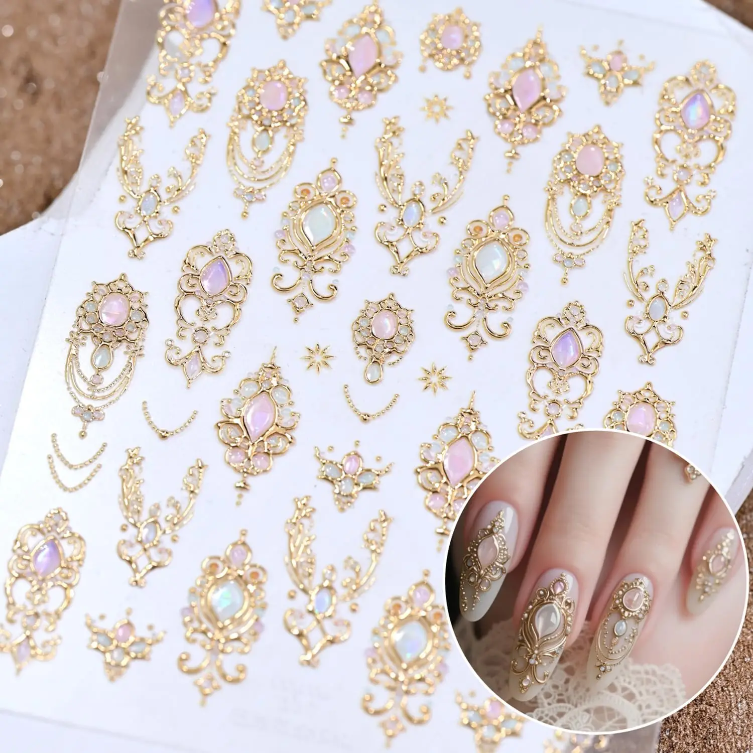 5d luxo cetro de ouro arte do prego adesivos lindo pedra preciosa elegante padrão cortado década colar quadro auto adesivo prego sticke