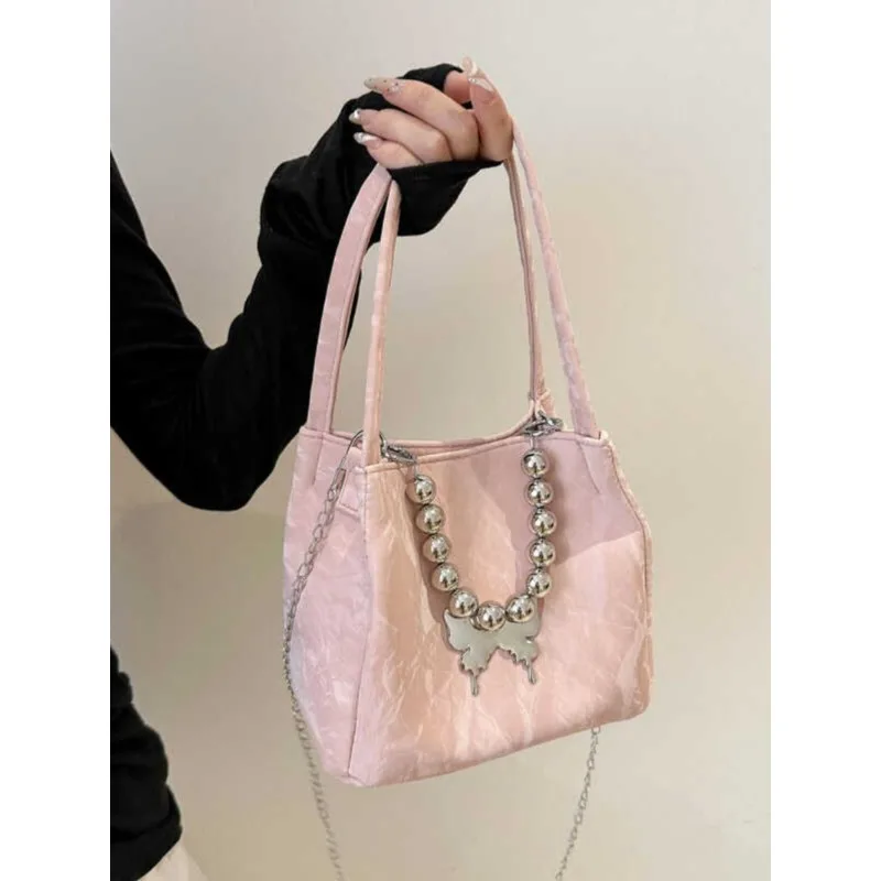 

Foufurieux Tote Bag Large Capacity Commuter 2024 Trendy Korean Version Versatile Small Fresh Lace Pleated Student Class Handbag