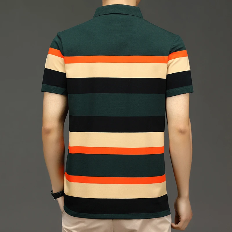 Brand Embroidery Men\'s Polo Shirts Golf Shirt 2024 Summer Striped Button Clothing Business Male Streetwear Short Sleeved T-shirt