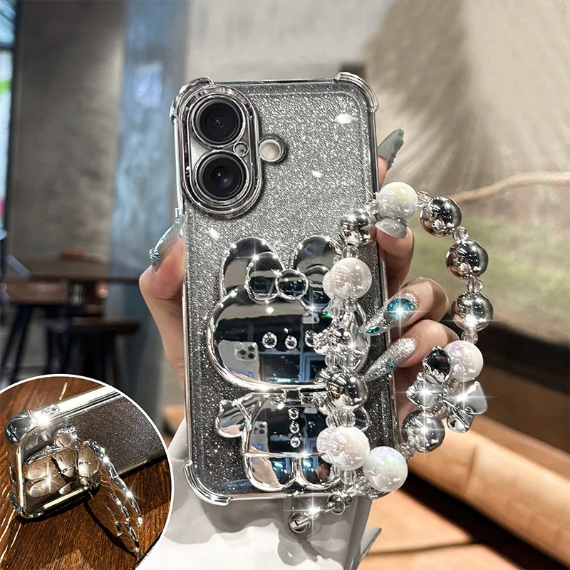 Bracket Bracelet Shockproof Glitter Plating Case For Samsung Galaxy A16 A06 A15 A25 A35 A55 A05 A04 A14 A24 A34 A54 4G 5G Cover