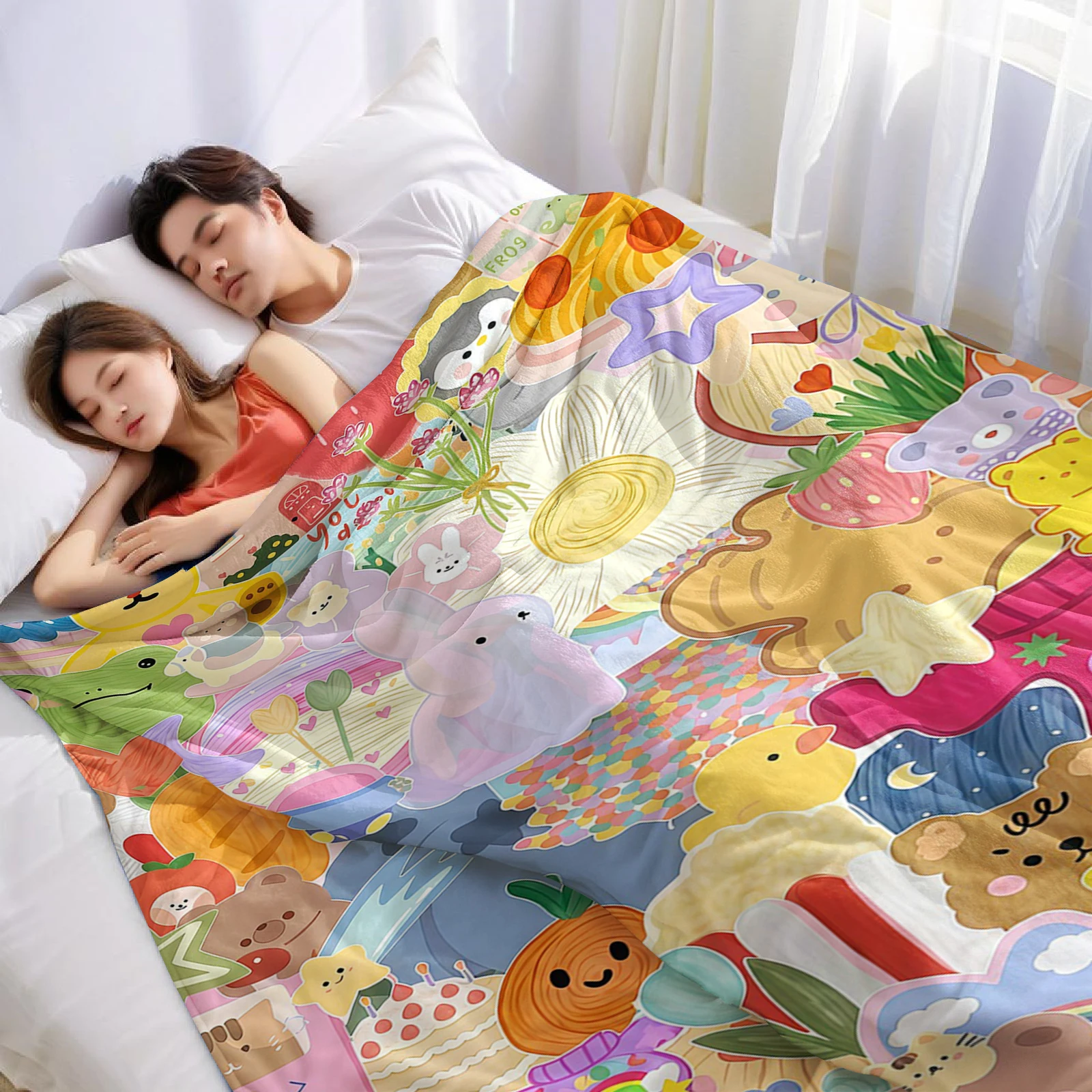 Cute Animal Collage Lightweight Microfiber Soft Christmas Fleece Blanket Warm Cozy Throw for Bed Sofa Office Travel All Season