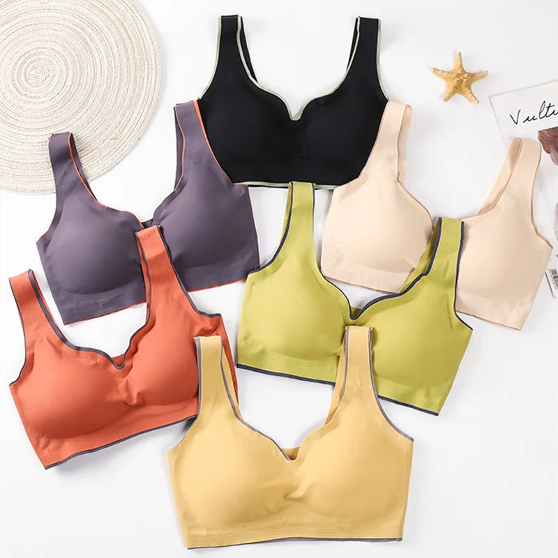 

Women Bra Plus Size Seamless Bra Fitness Gym Top Underwear Running Push Up Lingerie Wirefree Brassieres Vest Gathers Shock-Proof