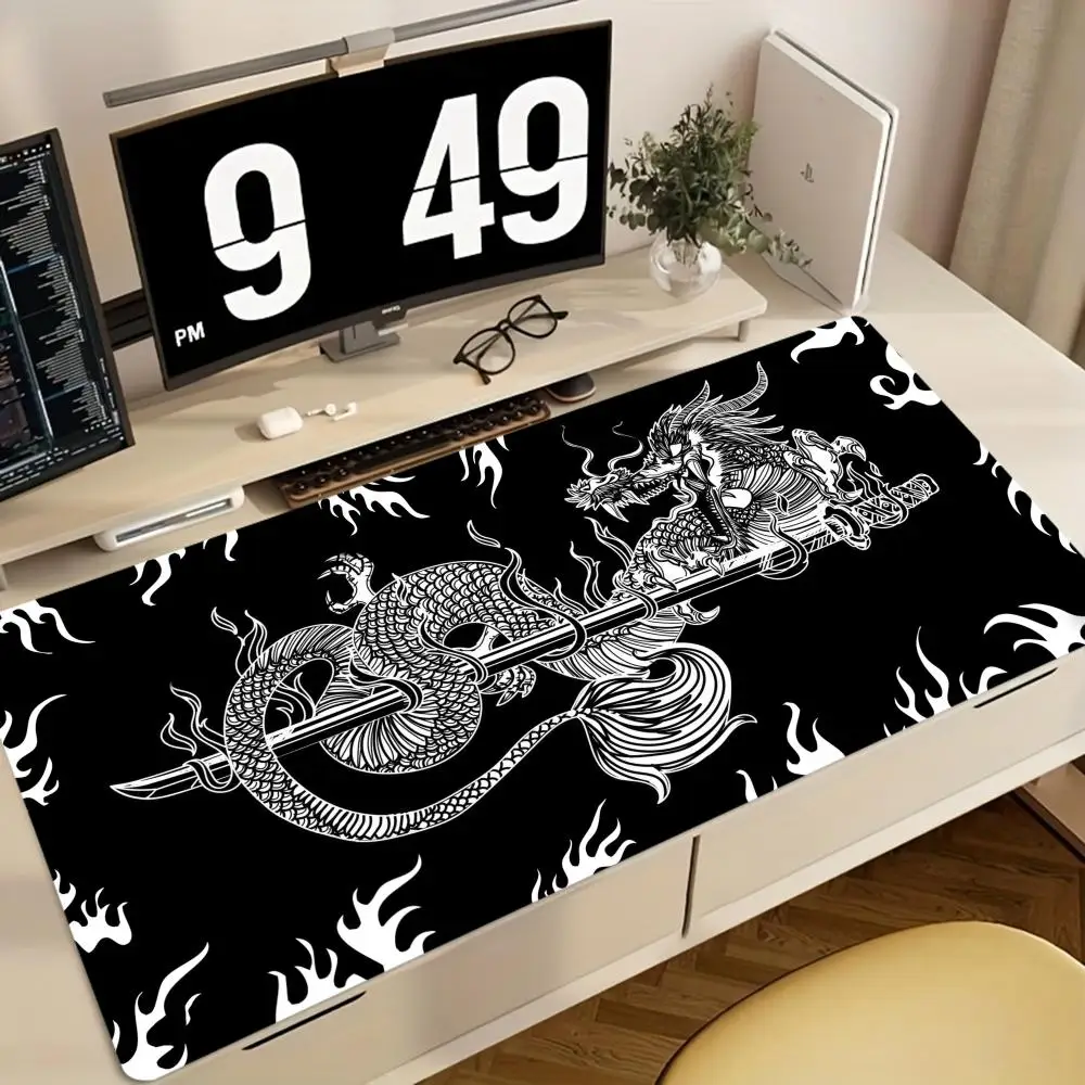 Large Gaming Mouse Pad, Black Dragon with Katana Style Theme Design, Non-slip Rubber Base, Laptop Desk Mat, Gaming Accessory