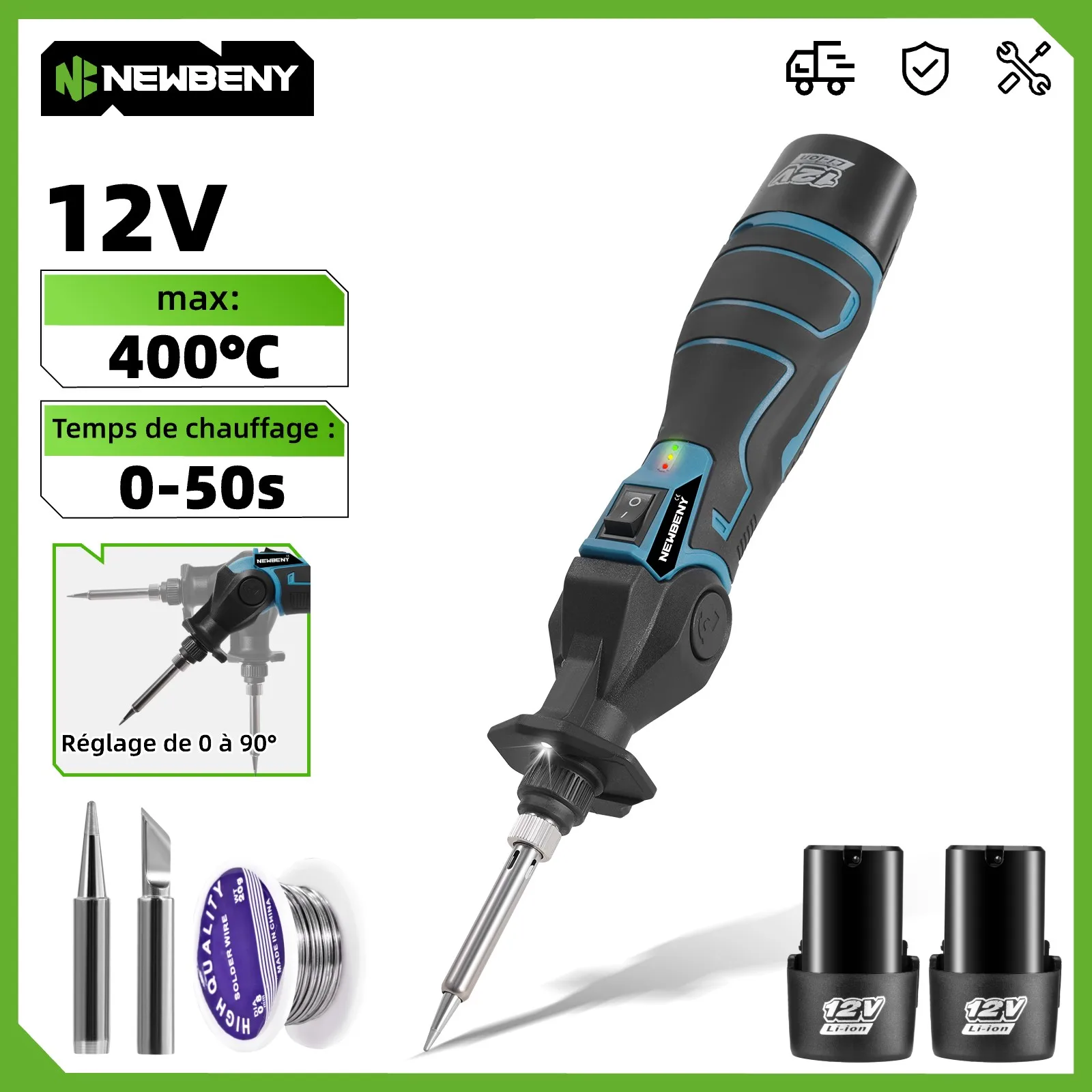 NOUVEAUBENY 400 ℃   Fer à souder électrique 30W, pistolet à Air chaud sans fil, chauffage, soudage, dessoudage, outil de réparation pour batterie 12V