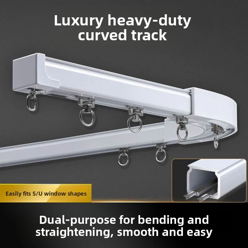 Extra Thick 26mm Aluminum Alloy Straight Track Sliding Curtain Rail Bendable Heavy Duty Bearing Wheel Silent Track Home Decor