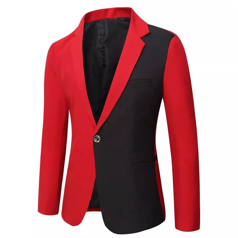 Fashion Men Business Social Splicing Suit Jacket Black / Red / White 2024 New Male Lapel Slim Fit Blazers Coats