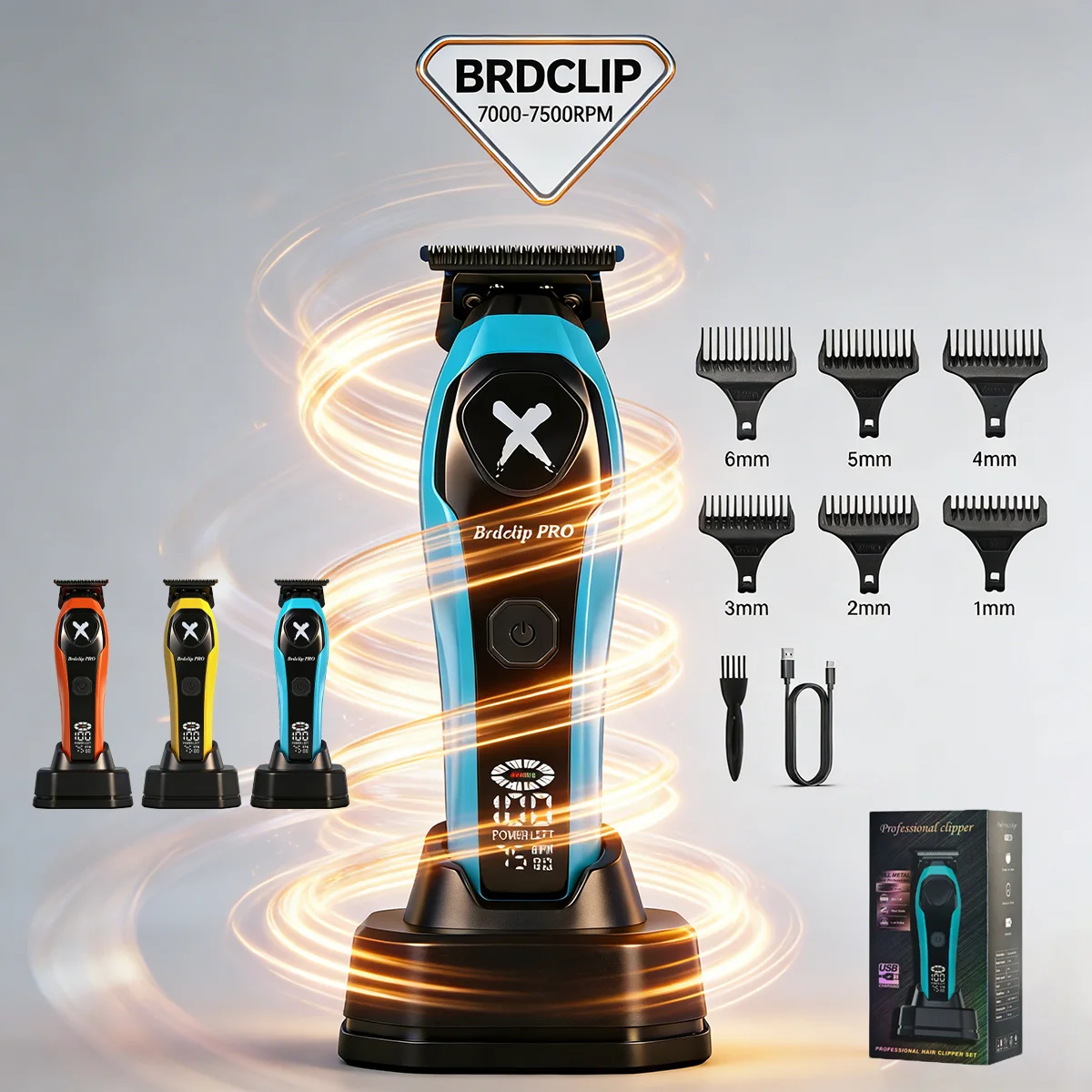 NewProfessional BRDCLIP Cordless Hair Trimmer DLC Ceramic Blade 1200mAH Battery LCD Speed Battery Indicator Barber Grooming Tool