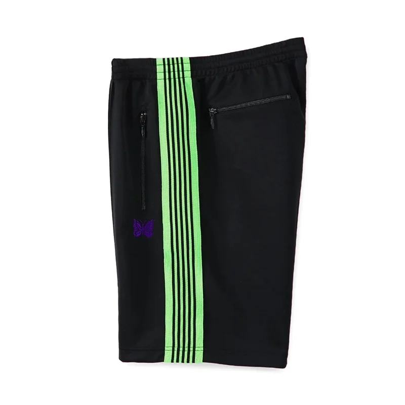 Black Drawstring Striped Nee1dles Shorts 1:1 Best Quality Men's and Women's Summer Solid Color Casual Shorts