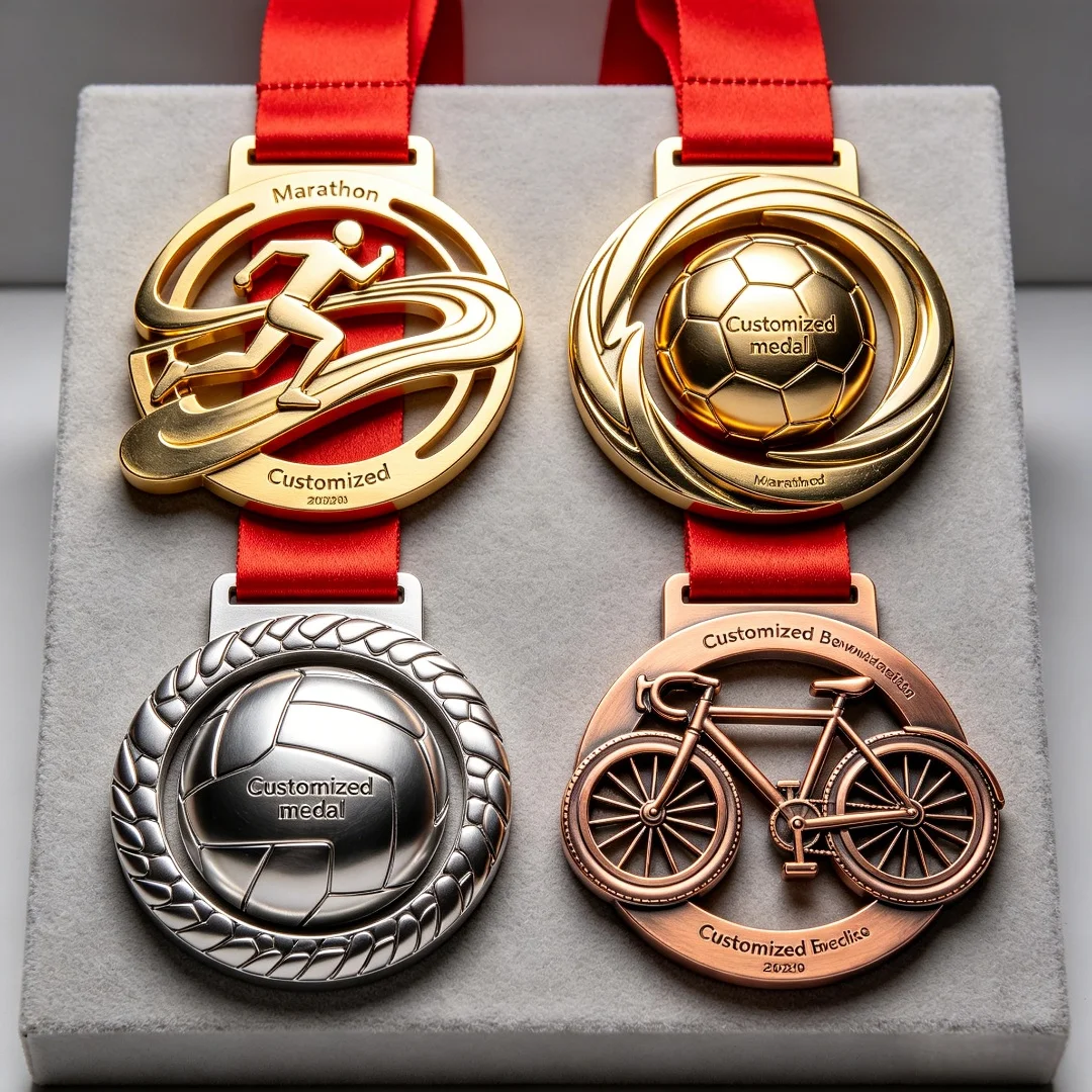 Custom 3D Sports Medal with Ribbon Personalized Gold Silver Bronze Award Medal for Marathon Soccer Volleyball Cycling Souvenir