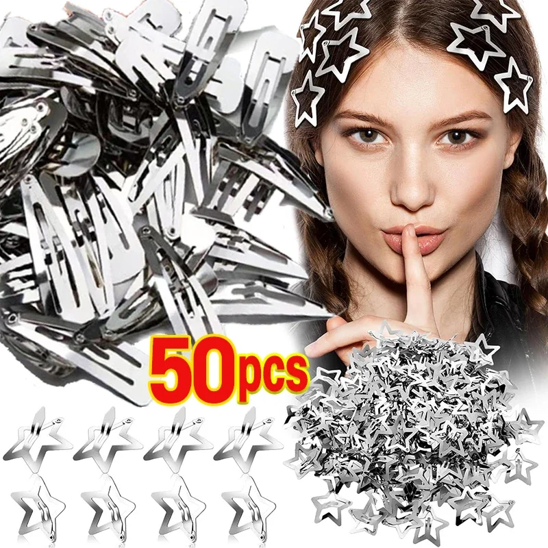 2/50Pcs Girls Silver Star Hair Clips Women Cool Cute Metal Star Hair Clips Barrettes Hair Grip Y2K Hairs Accessories Headwears