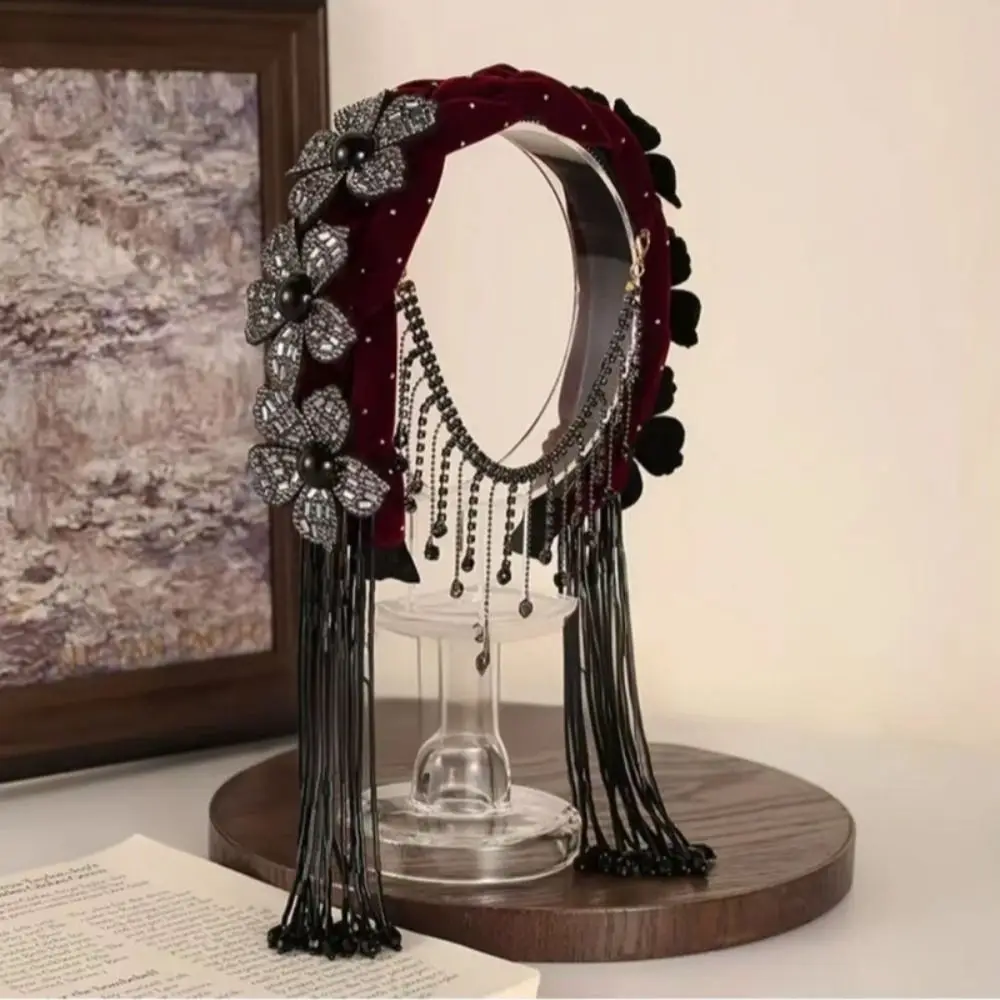 

Korean Style Braid Flower Hair Hoop Sweet Rhinestone Wide Hair Band Exquisite Shiny Party Celebration Tiara