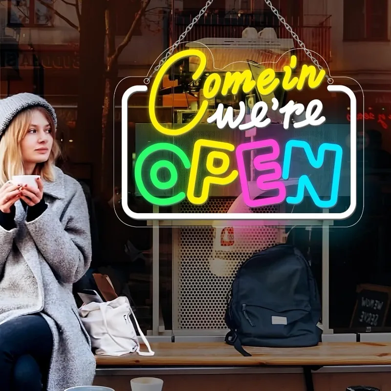 XM Come in We're Open Neon Signs, LED Open Neon Signs for Commercial, Store, Restaurant, Retail Store Windows  Неоновая Вывеска