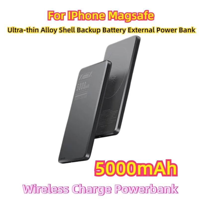 For IPhone Magsafe Portable Travel Ultra-thin Alloy Shell Backup Battery External Power Bank Wireless Charge Powerbank