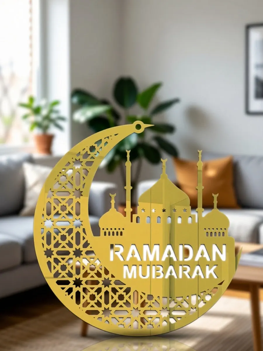 Ramadan Decorations Acrylic Eid Mubarak Pendant Hollow Ethnic Festive Home Party Wall Door Window Adornment