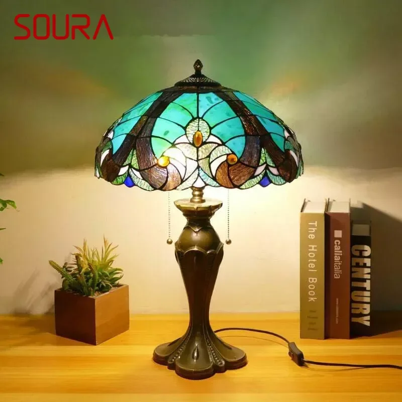 

SOURA Tiffany Table Lamp American Retro Living Room Bedroom Lamp Luxurious Villa Hotel Stained Glass Desk Lamp