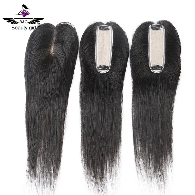 

Cheap Small Human Virgin Hair Replacement Toupee Light Density Natural Scalp Black Mini Silk Base Hair Topper