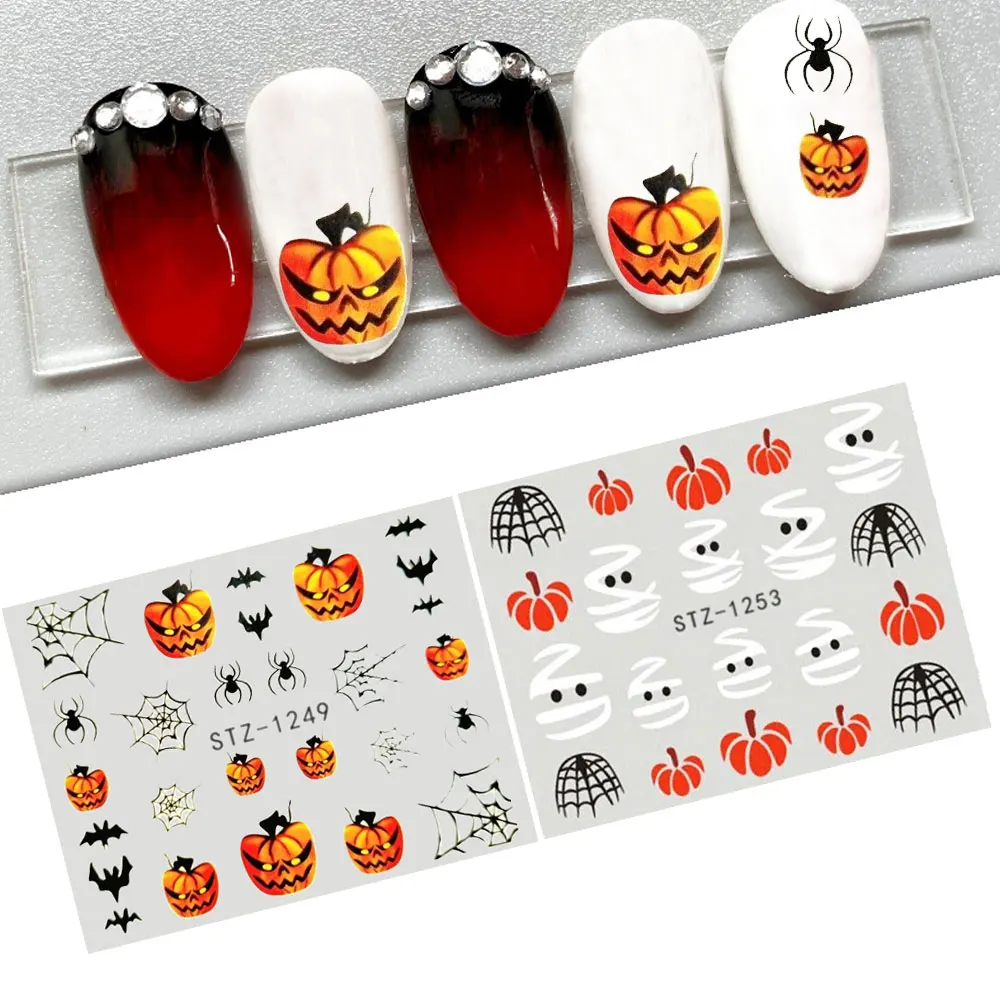 

Halloween Nail Stickers Bat Pumpkin Ghost Spider Web Fingernail Decals Manicure Ornament Halloween Greeting Card DIY Decoration
