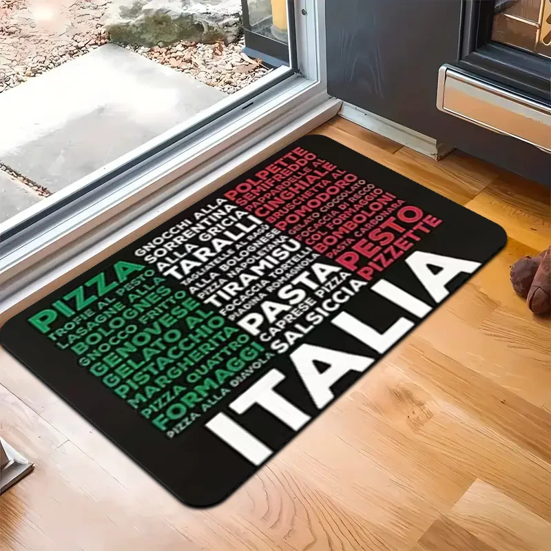 Italian Pizza Pasta Food Lover Welcome Mat Doormat Kitchen Bathroom Entrance Rug for Italian Style Home Decor