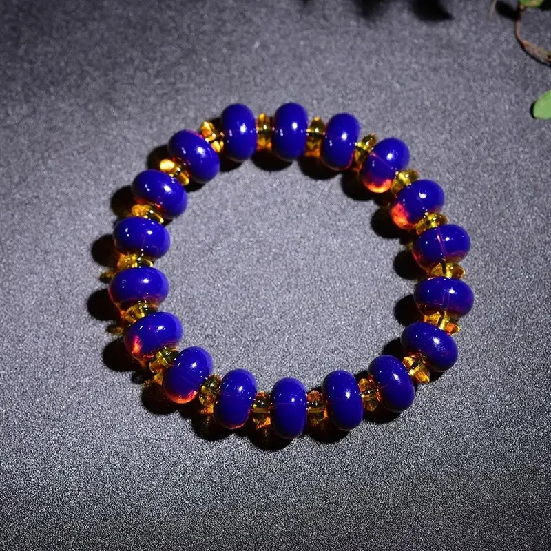 

Natural Multi-meter Water Purified Violet Lamper Bracelet Raw Ore Raw Stone Beeswax Amber Plate Bead Hand String Couple Jewelry