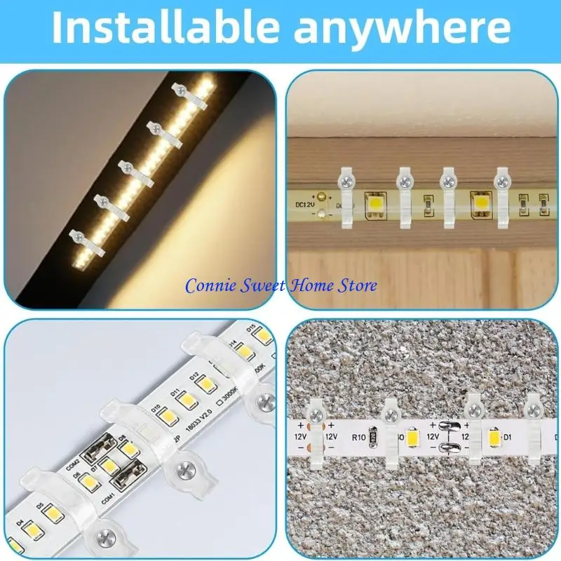 LXAF 100Pieces Strong LED Strips Light Mounting Clip with 10mm Size Easy Installation Screw for Waterproof Light Secure Fixing
