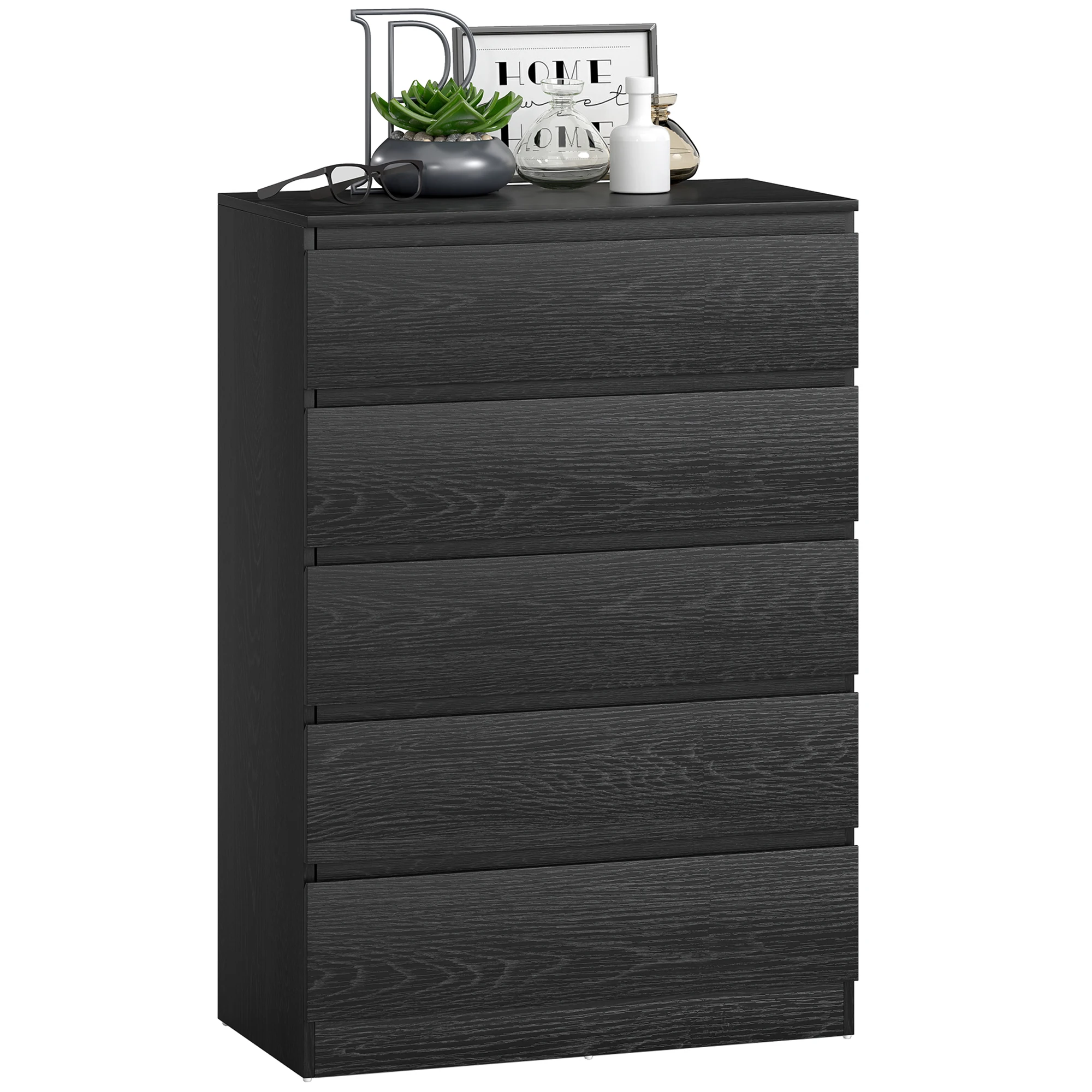 HOMCOM Cómoda 5 Cajones, Cómoda Dormitorio, Cajonera para Salón, Oficina, Estilo Moderno, 77x40x111,5 cm, Negro Veteado