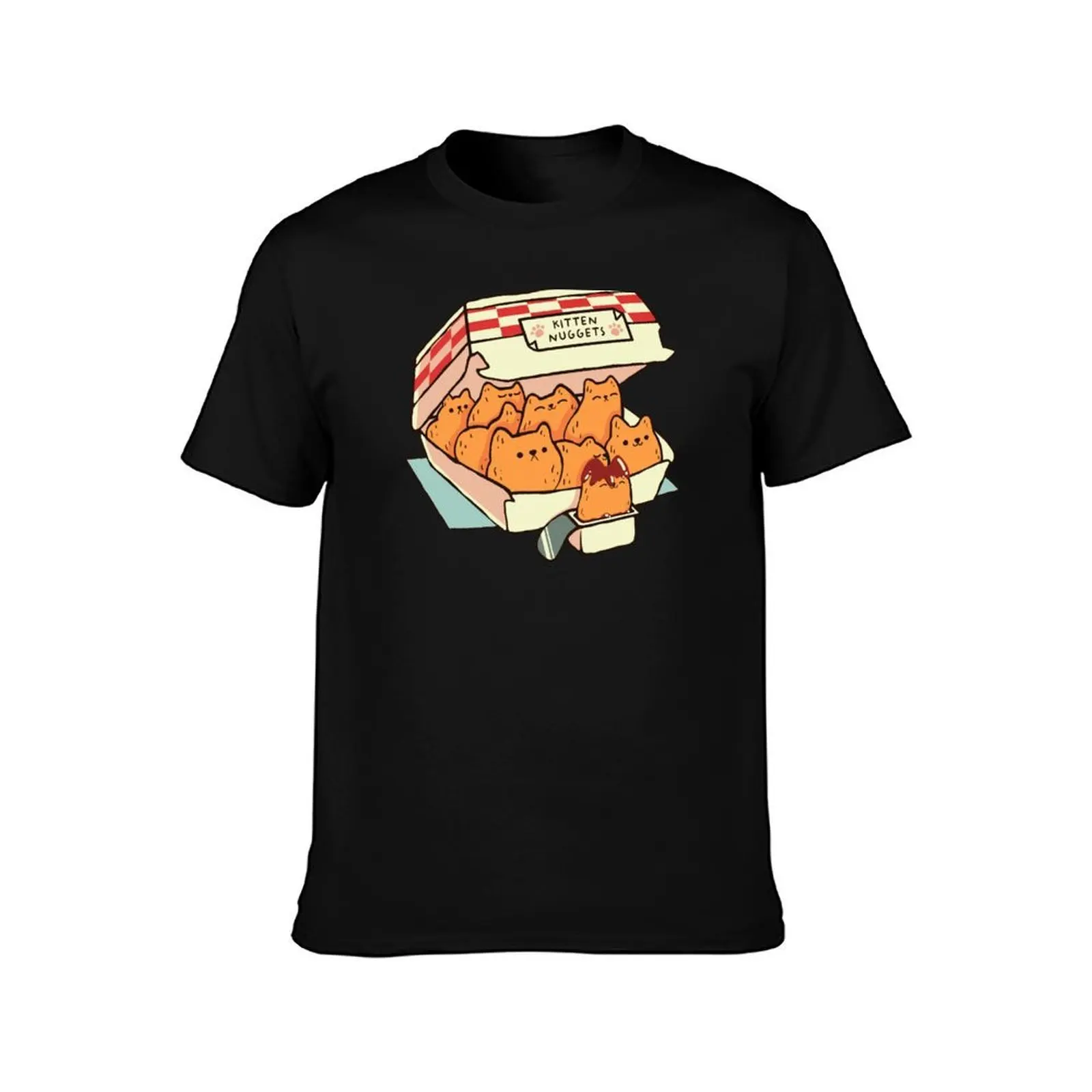 Small Kitten Nuggets Fast Food Cat by Tobe Fonseca BEIGE T-Shirt, Summer Casual Cotton Tee, Oversized Streetwear Tops
