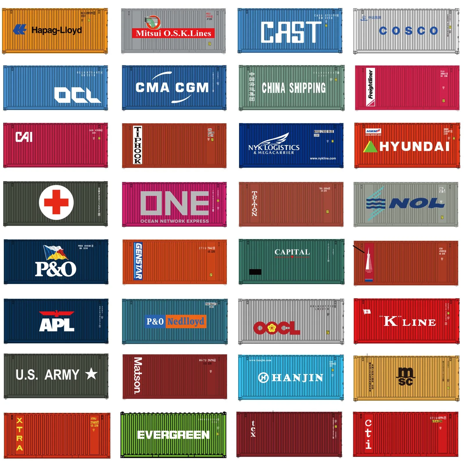 Evemodel 3pcs Different or Same N Scale 20\' Shipping Container 1:160 20ft Cargo Box with Magnets C15007