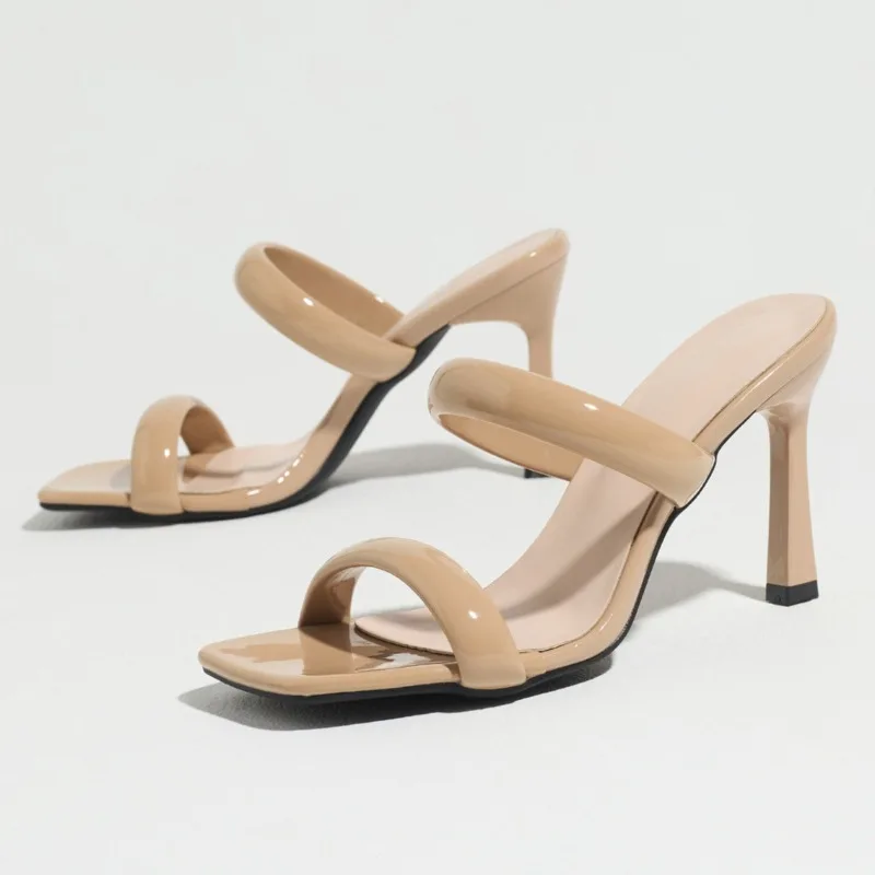 Summer Sexy Thin Heels Slippers for Women Square Toe Elegant Heel Sandals Ladies Concise Slingback Dress Shoe Sandalias De Mujer