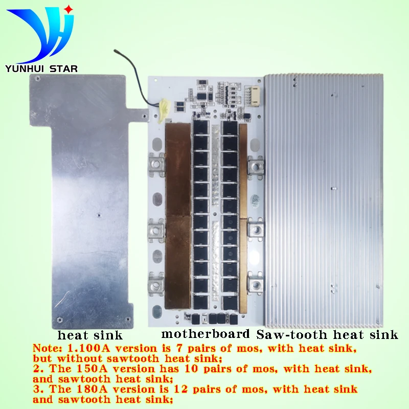 YUNHUI STAR Bms 4s 12 Lifepo4 100A 150A 180A With Balancing Aluminum Substrate Board With Temperature Control and Free Cable