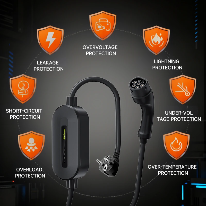 Non Screen 7KW Electric Vehicle Charging Station Mode 2 Home Charger for European National And American Cars