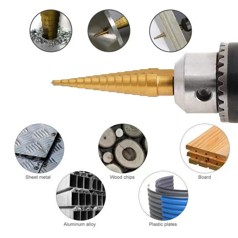 Metal Drill3-12mm 4-12mm 4-20mm HSS Straight Groove Step Drill Bit Titanium Coated Wood Metal Hole Cutter Core Drilling Tool Set